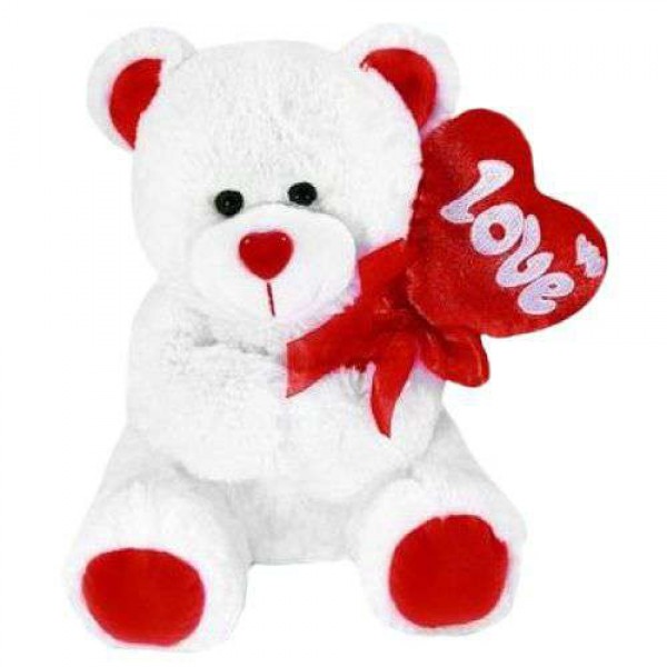 White Teddy Bear holding red Balloon Love Heart